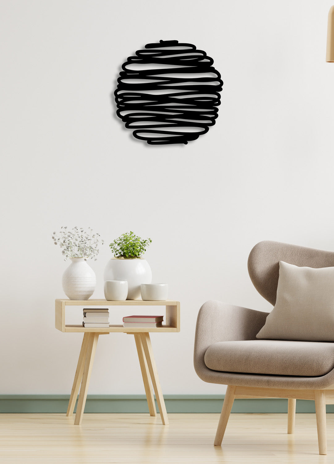 3D Daire Çizgi Metal Tablo ve 2cm Duvar Gölge Derinliği