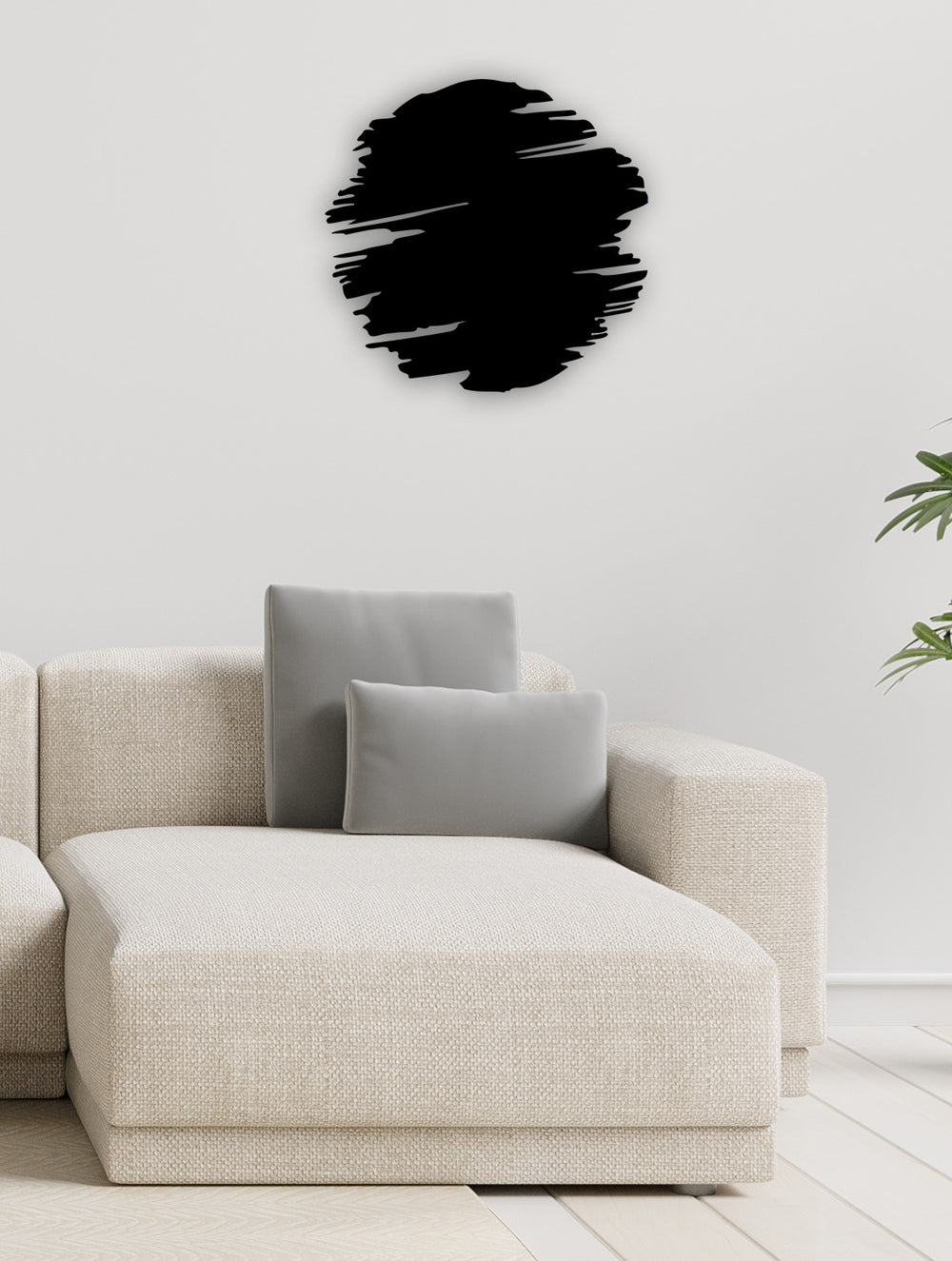 3D Dairesel Fırça İzi Metal Tablo ve 2cm Duvar Gölge Derinliği