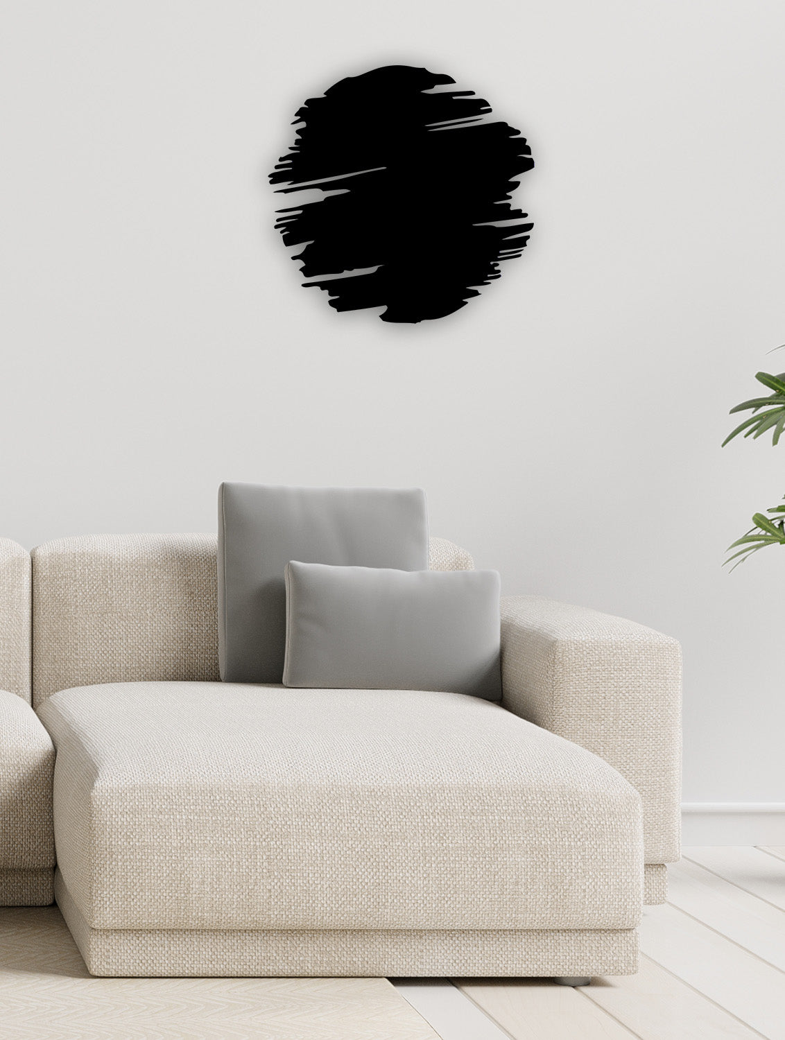 3D Dairesel Fırça İzi Metal Tablo ve 2cm Duvar Gölge Derinliği