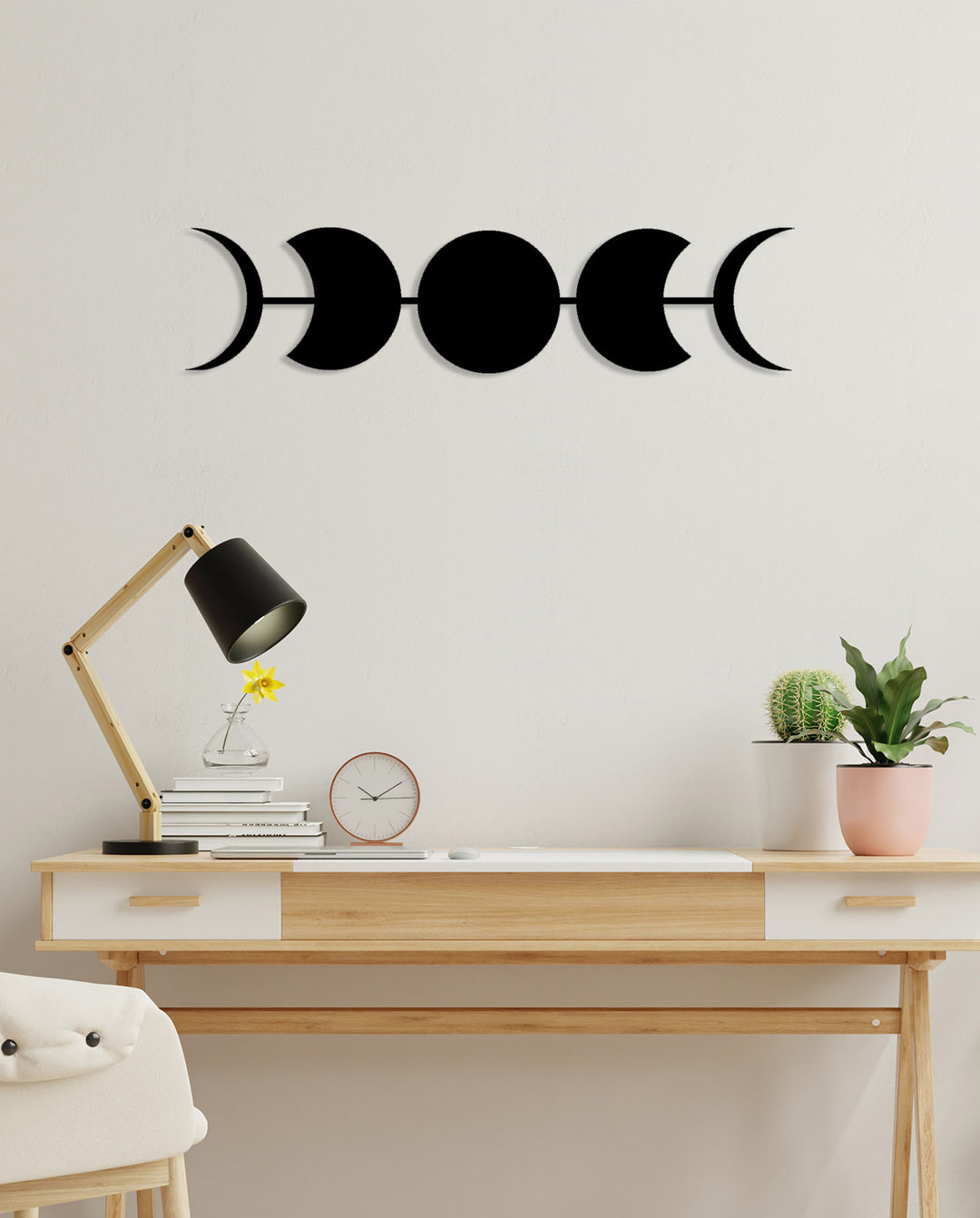 Duvardan 2cm Önde Duran 3D Derinlikli Ay Fazları Metal Sanatı Dekor