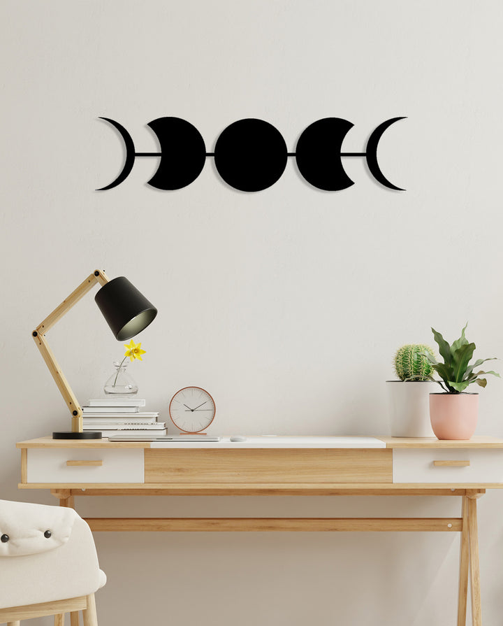 Duvardan 2cm Önde Duran 3D Derinlikli Ay Fazları Metal Sanatı Dekor