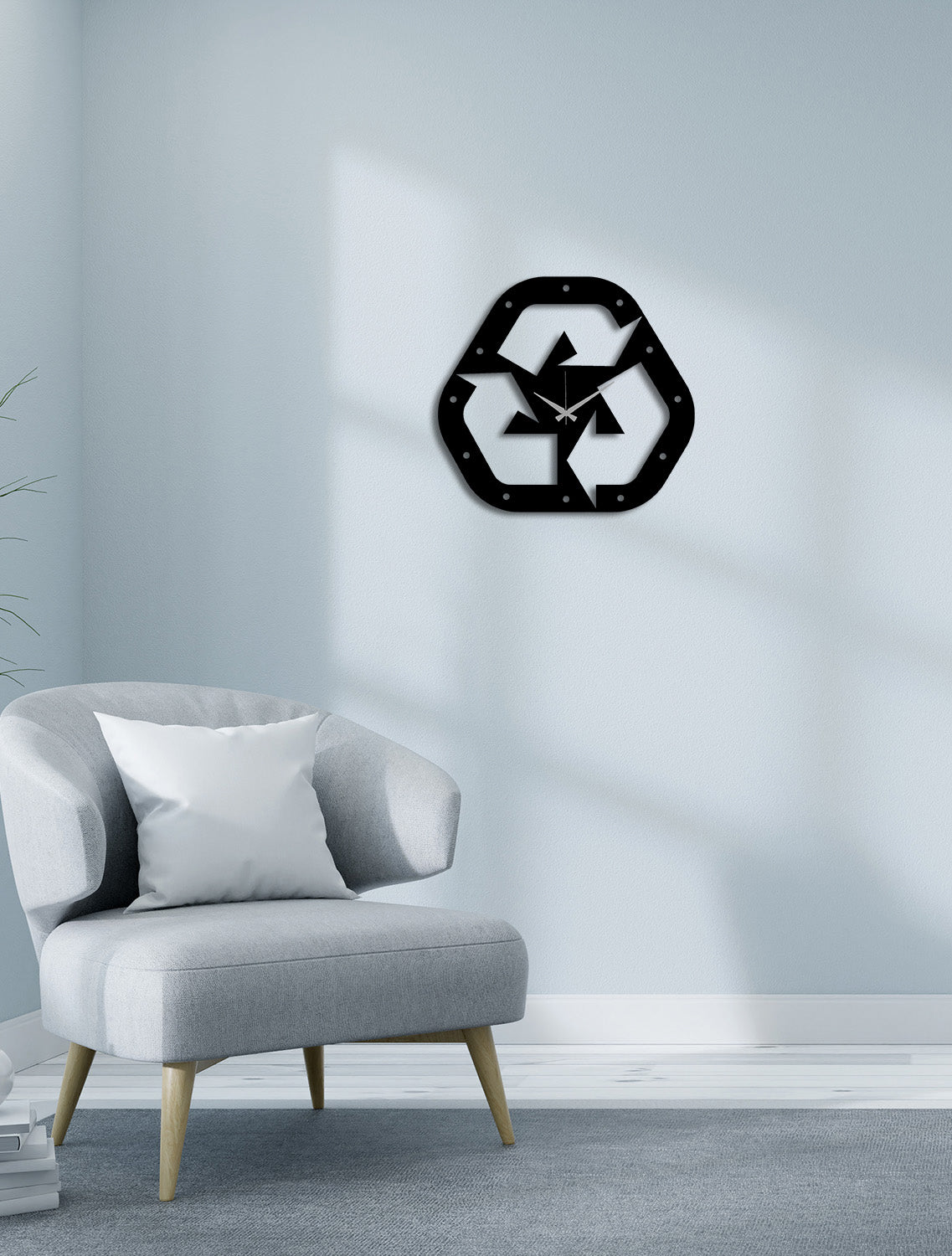 3D Geri Dönüşüm Metal Saat ve 2cm Duvar Gölge Derinliği