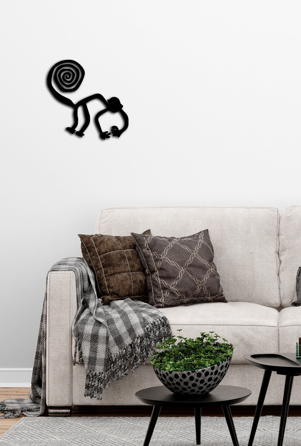 Duvardan 2cm Önde Duran 3D Gölge Efektli Antik Geometri Metal Maymun Sanatı