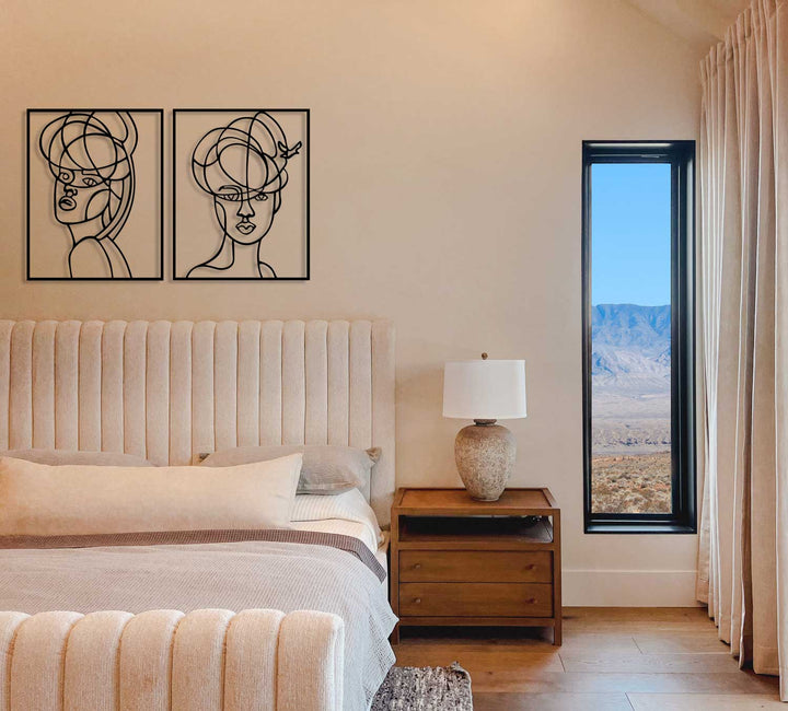 Duvardan 2cm Önde Duran 3D Gölge Efektli Modern İkili Soyut Metal Kadın Silüeti