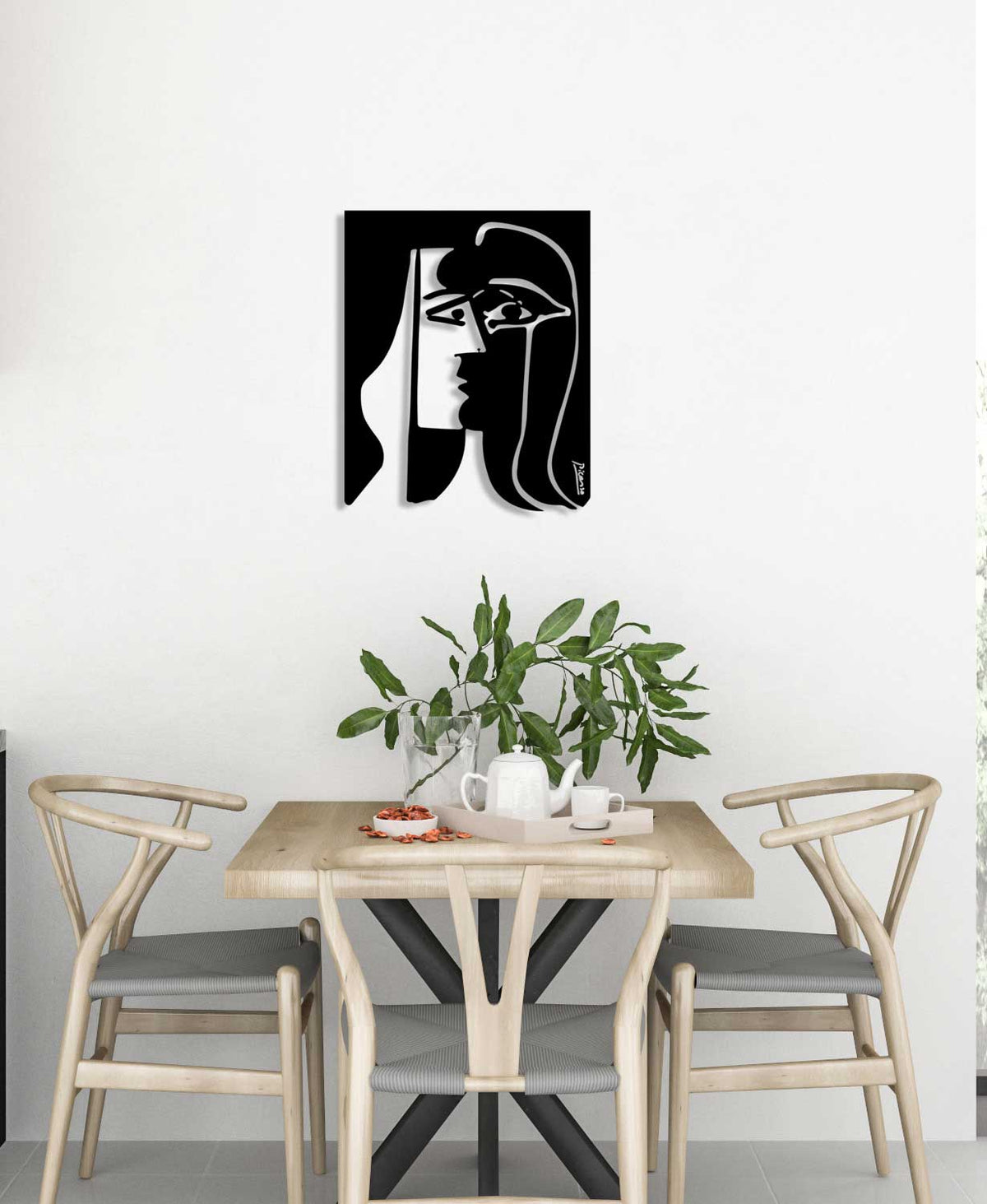 Duvardan 2cm Önde Duran 3D Gölge Efektli Kübist Metal Picasso Silüeti