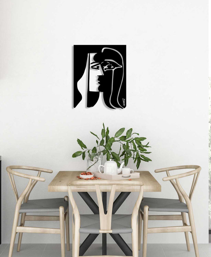 Duvardan 2cm Önde Duran 3D Gölge Efektli Kübist Metal Picasso Silüeti