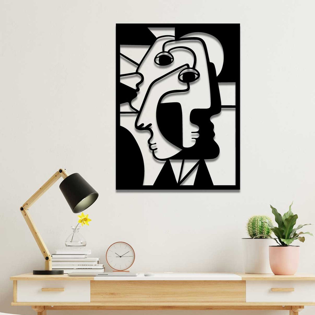 Duvardan 2cm Önde Duran 3D Gölge Efektli Modern Kübist Metal Yüz Sanatı