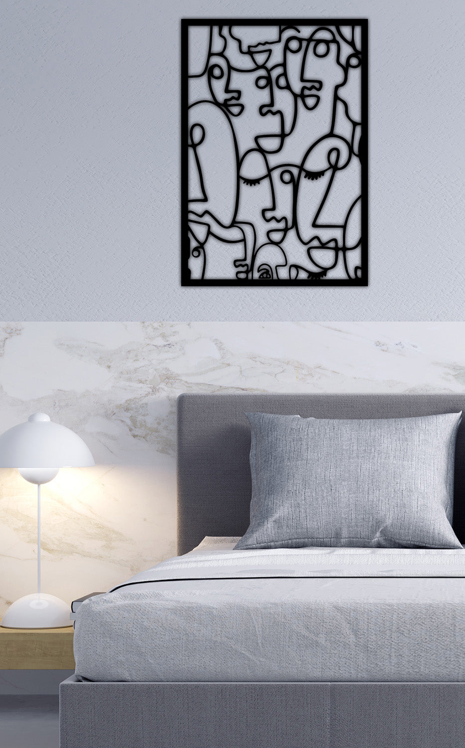 Duvardan 2cm Önde Duran 3D Gölge Efektli Modern Soyut Yüzler Metal Sanatı