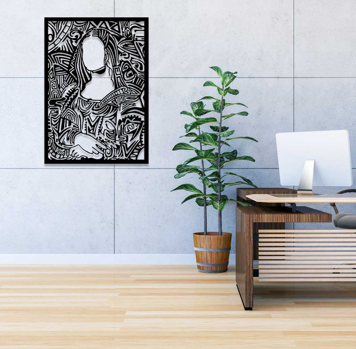 Duvardan 2cm Önde Duran 3D Gölge Efektli Modern Mona Lisa Remix Metal Silüeti