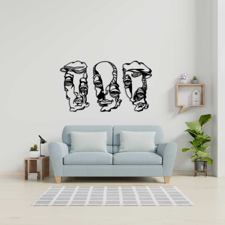 Duvardan 2cm Önde Duran 3D Gölge Efektli Modern Üçlü Soyut Metal Duvar Sanatı