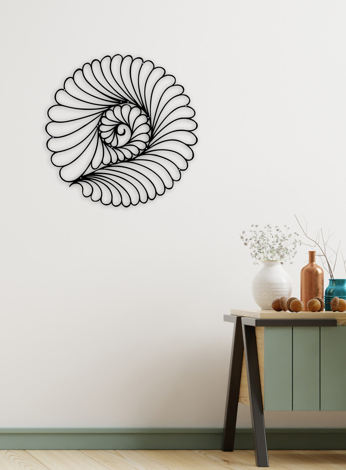 3D Kabuk Formlu Metal Tablo ve 2cm Duvar Gölge Derinliği