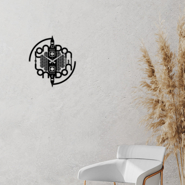 3D Londra Silüet Metal Saat ve 2cm Duvar Gölge Derinliği