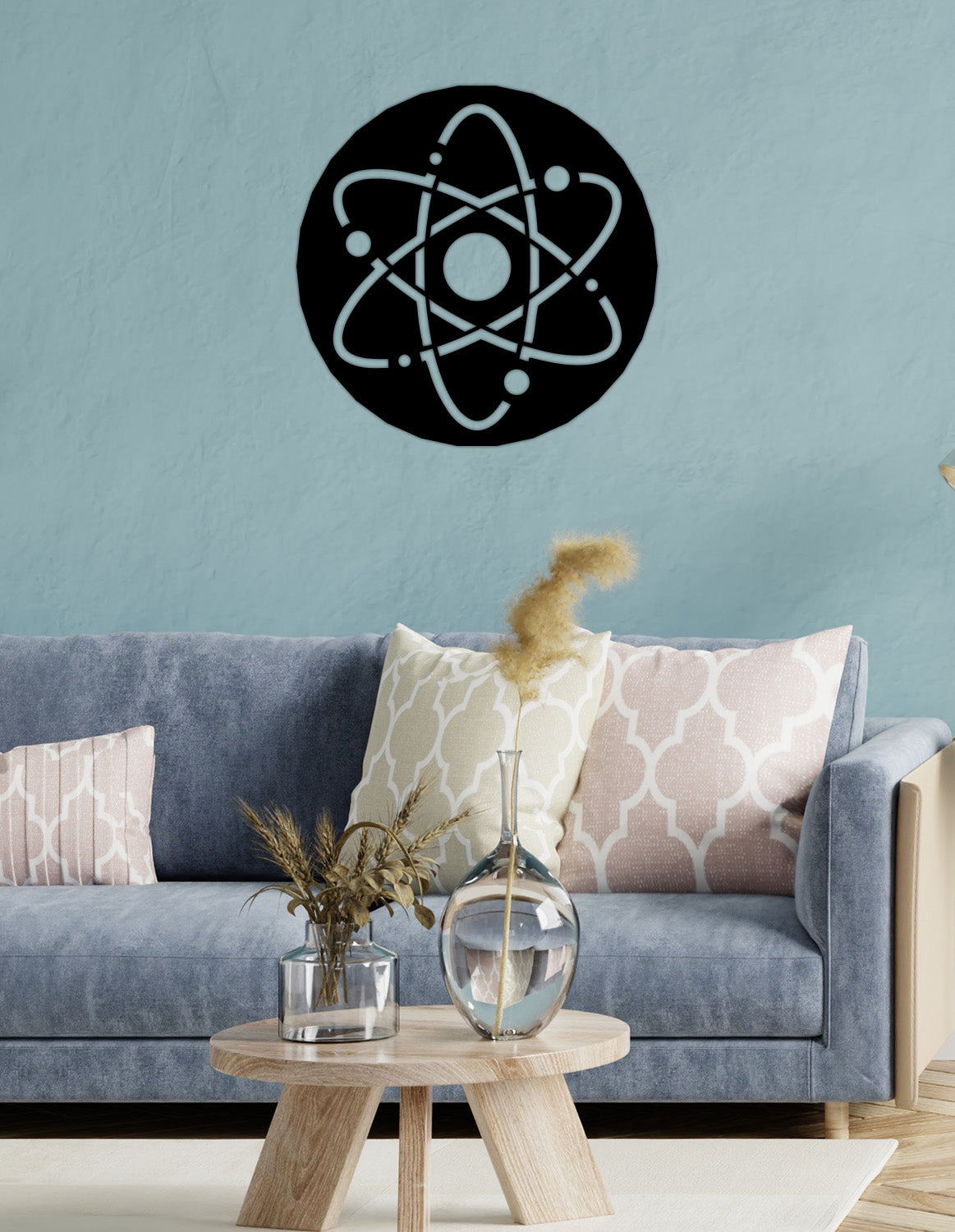 3D Molekül Metal Tablo ve 2cm Duvar Gölge İzdüşümü Etkisi