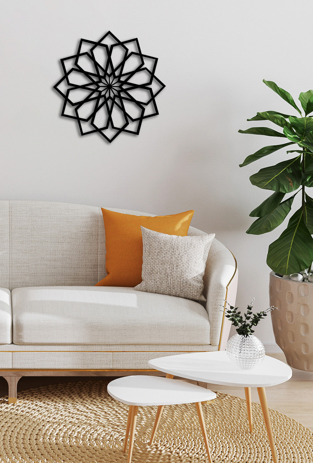 3D Radyal Geometri Metal Tablo ve 2cm Duvar Gölge Derinliği