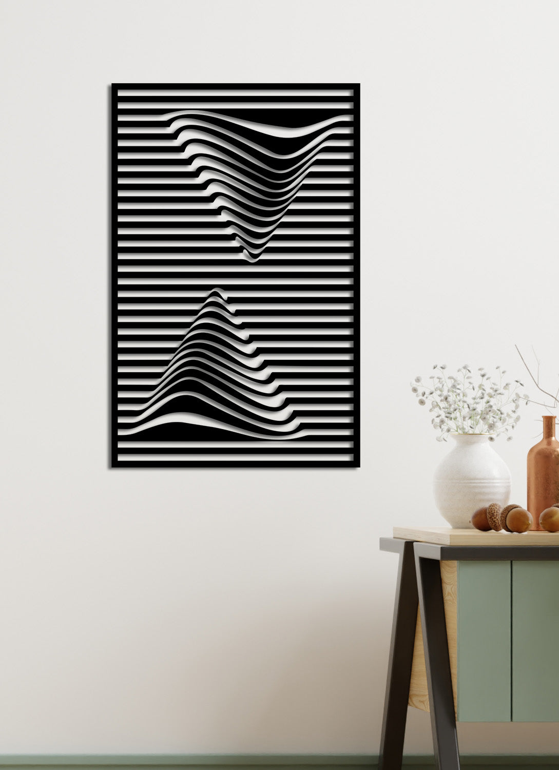 3D Üçgen Dalga Metal Tablo ve 2cm Duvar Gölge Derinliği