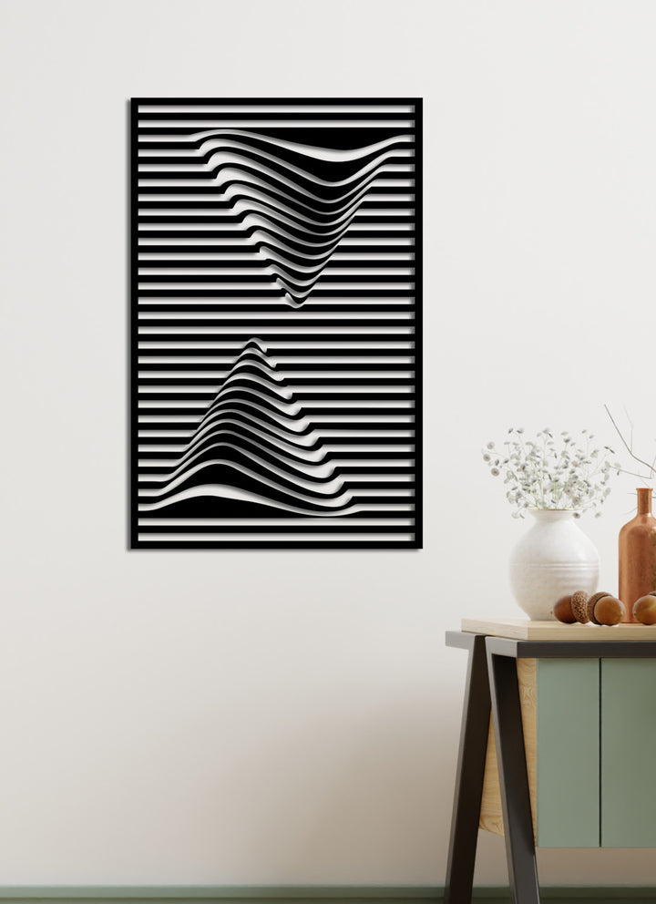 3D Üçgen Dalga Metal Tablo ve 2cm Duvar Gölge Derinliği