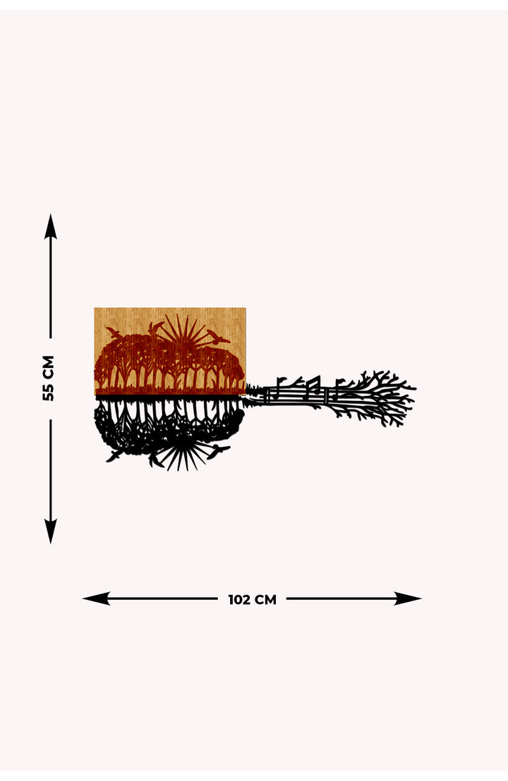 Doğa ve Müzik Temalı Ahşap Metal Duvar Tablosu