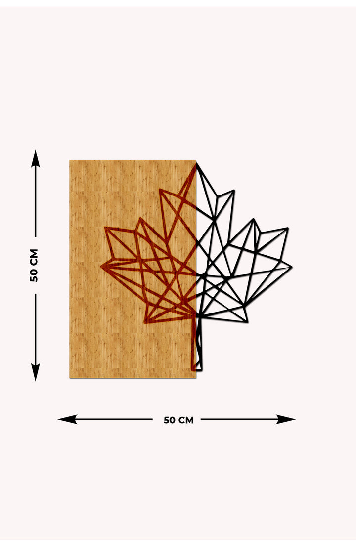 Geometrik Yaprak Ahşap Metal Duvar Tablosu