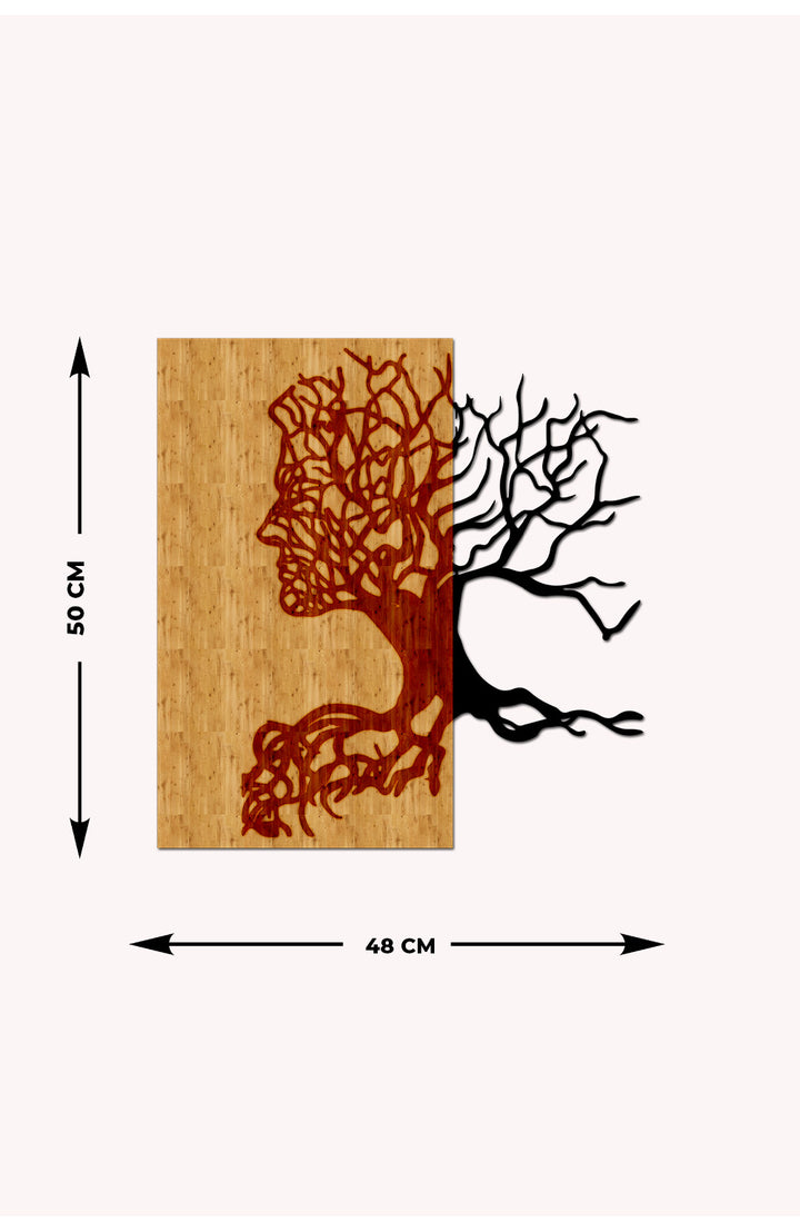 Ağaç Kadın Ahşap Metal Duvar Tablosu