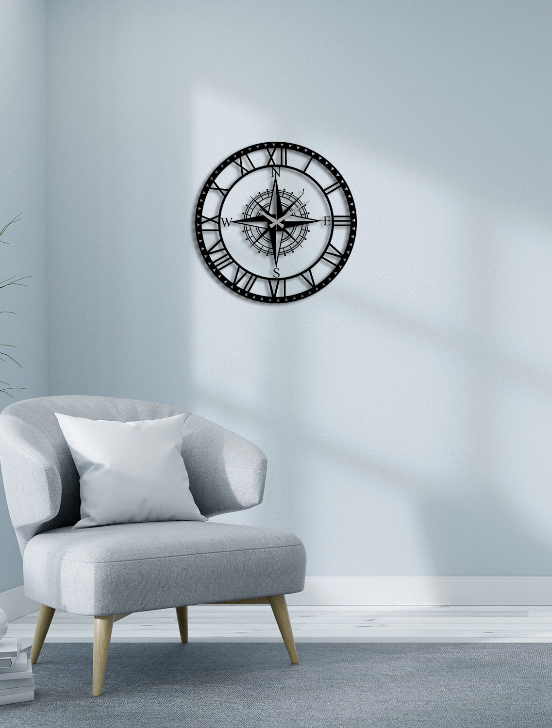 Pusula Tasarımlı Metal Duvar Saati | Nautical Serisi