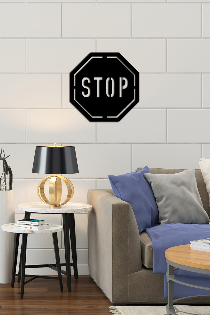 Stop Icon Yazısı Metal Duvar Tablosu