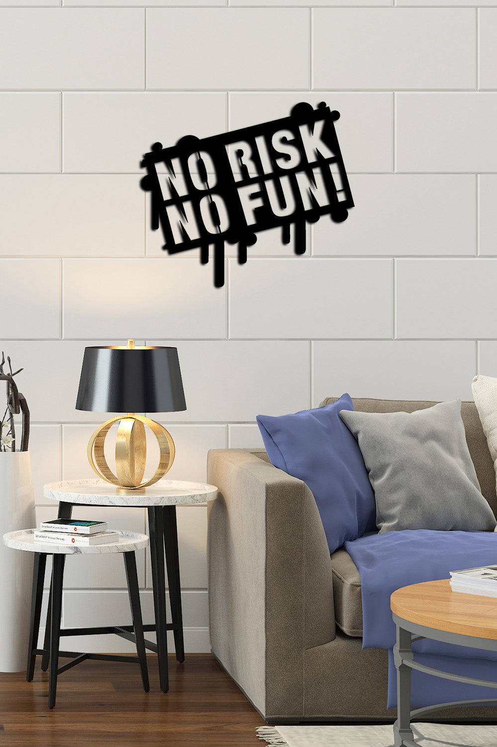 No Risk No Fun Yazısı Metal Duvar Tablosu