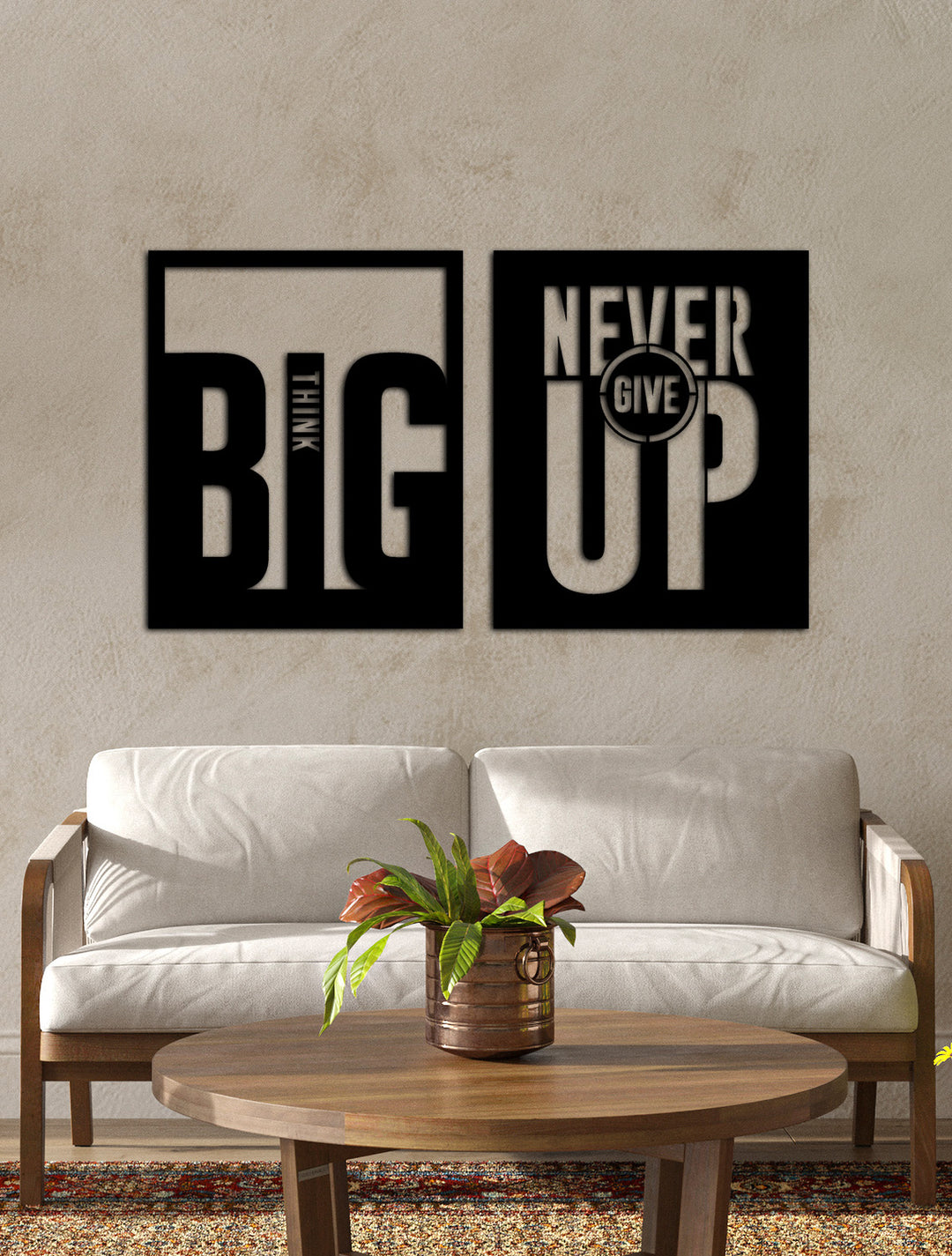 Big Think  Never Give Up Yazısı Metal Duvar Tablosu