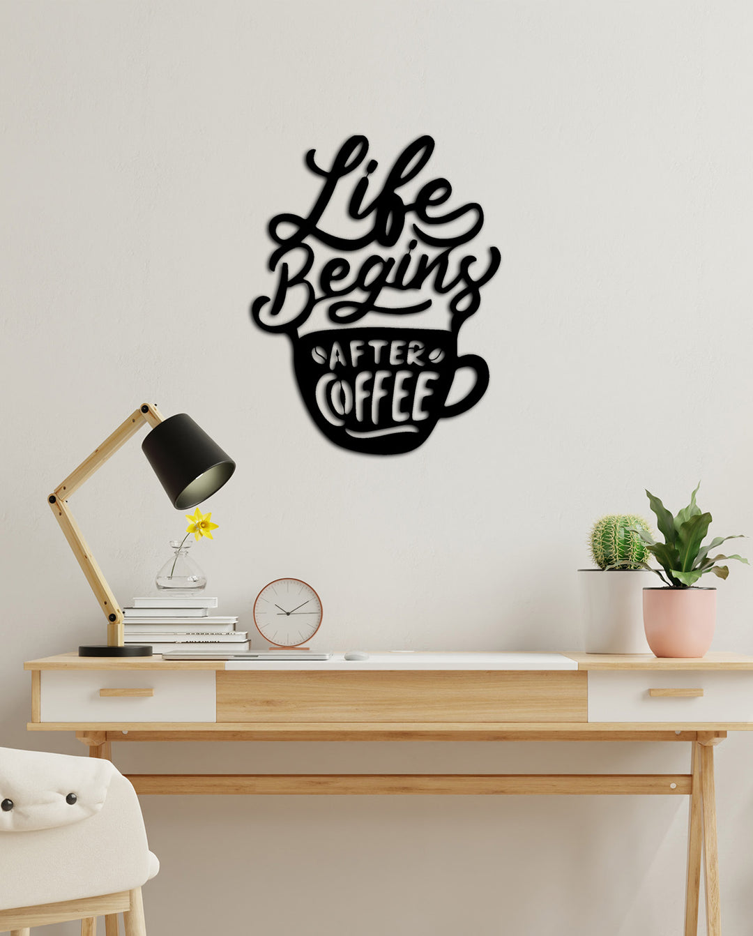 Life Begins After Coffee Yazısı Metal Duvar Tablosu