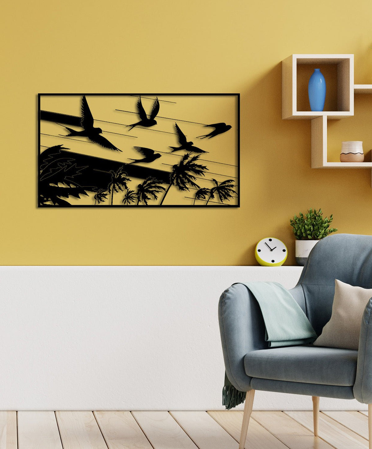 Palms and Birds Metal Duvar Tablosu - Artroya