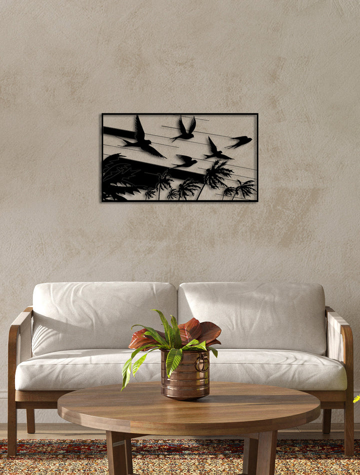 Palms and Birds Metal Duvar Tablosu