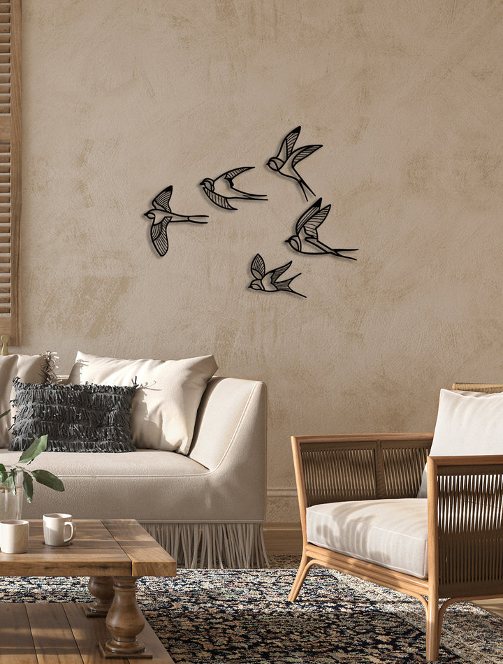 Set of Linear Birds Metal Duvar Tablosu