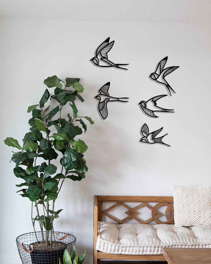 Set of Linear Birds Metal Duvar Tablosu