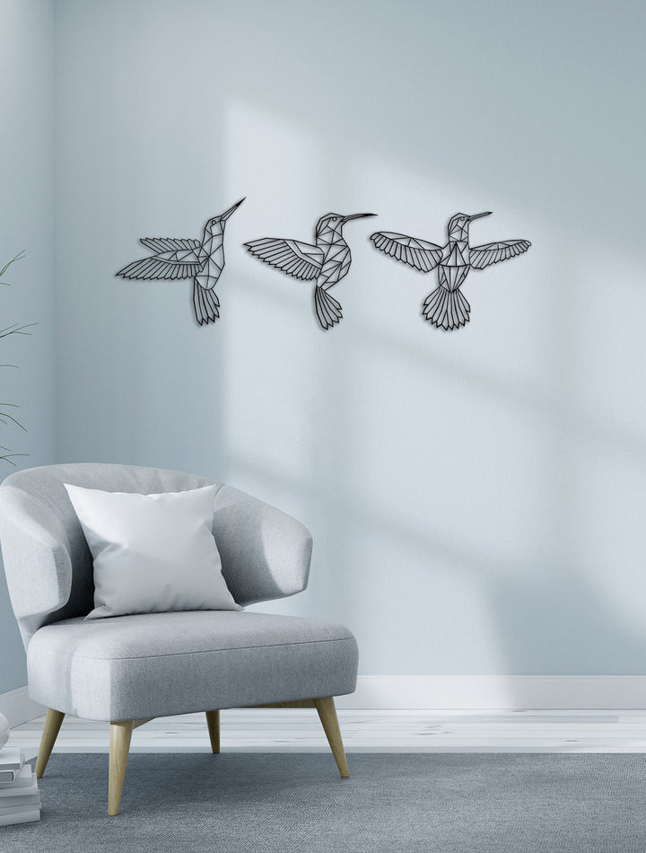 Set of Polygonal Birds Metal Duvar Tablosu