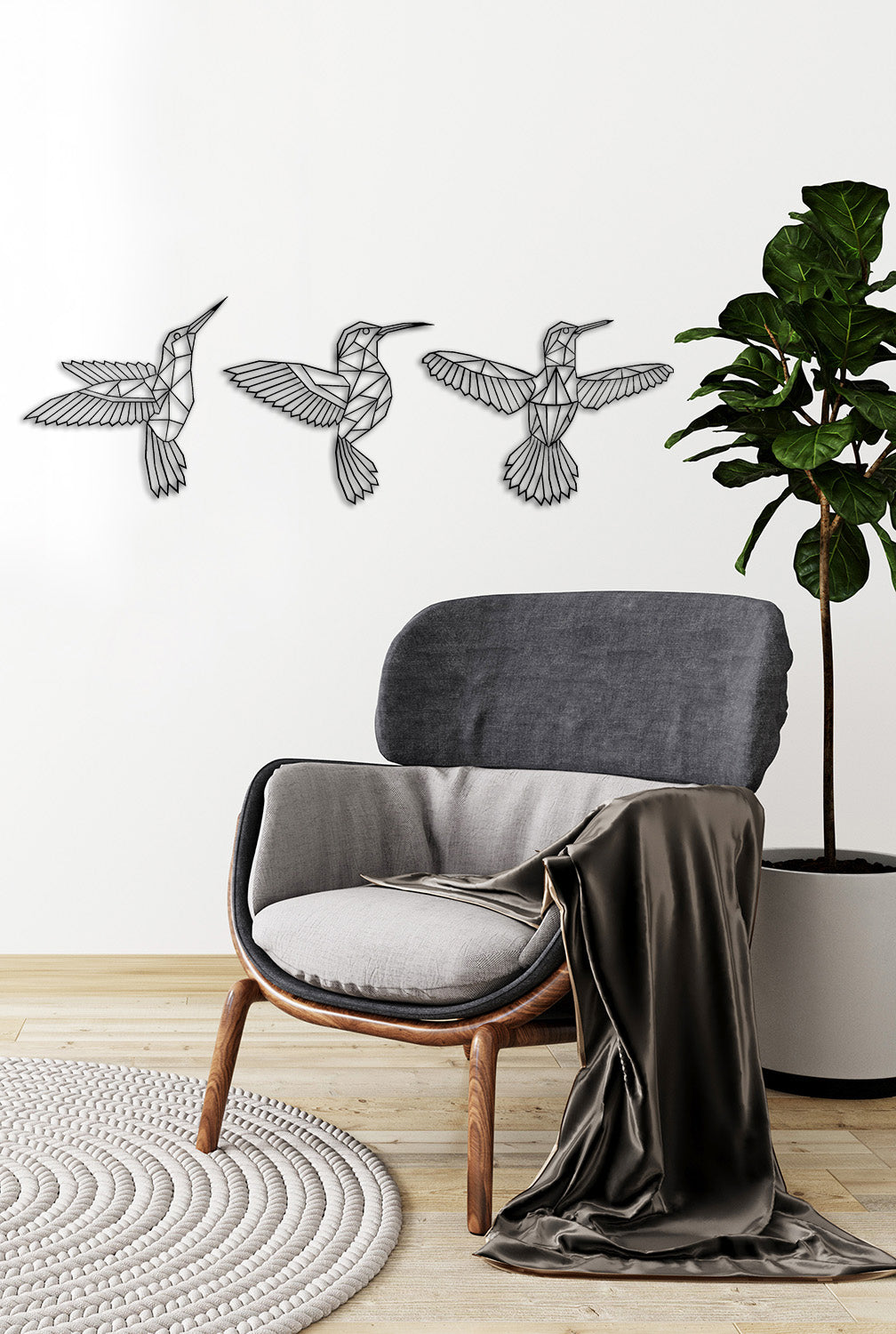 Set of Polygonal Birds Metal Duvar Tablosu