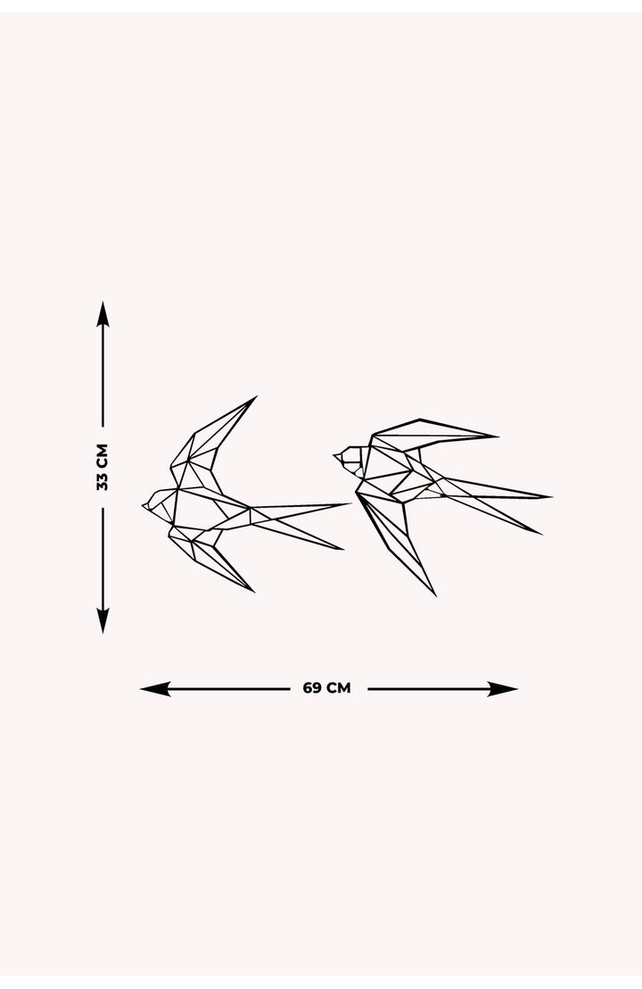 Polygonal Kuşlar Seti Metal Duvar Tablosu