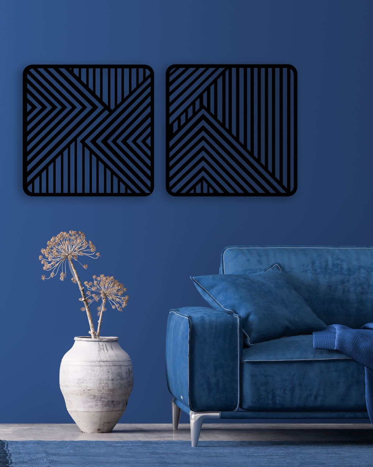 Açılı 2 Parçalı Geometrik Metal Duvar Sanatı Perspektifi