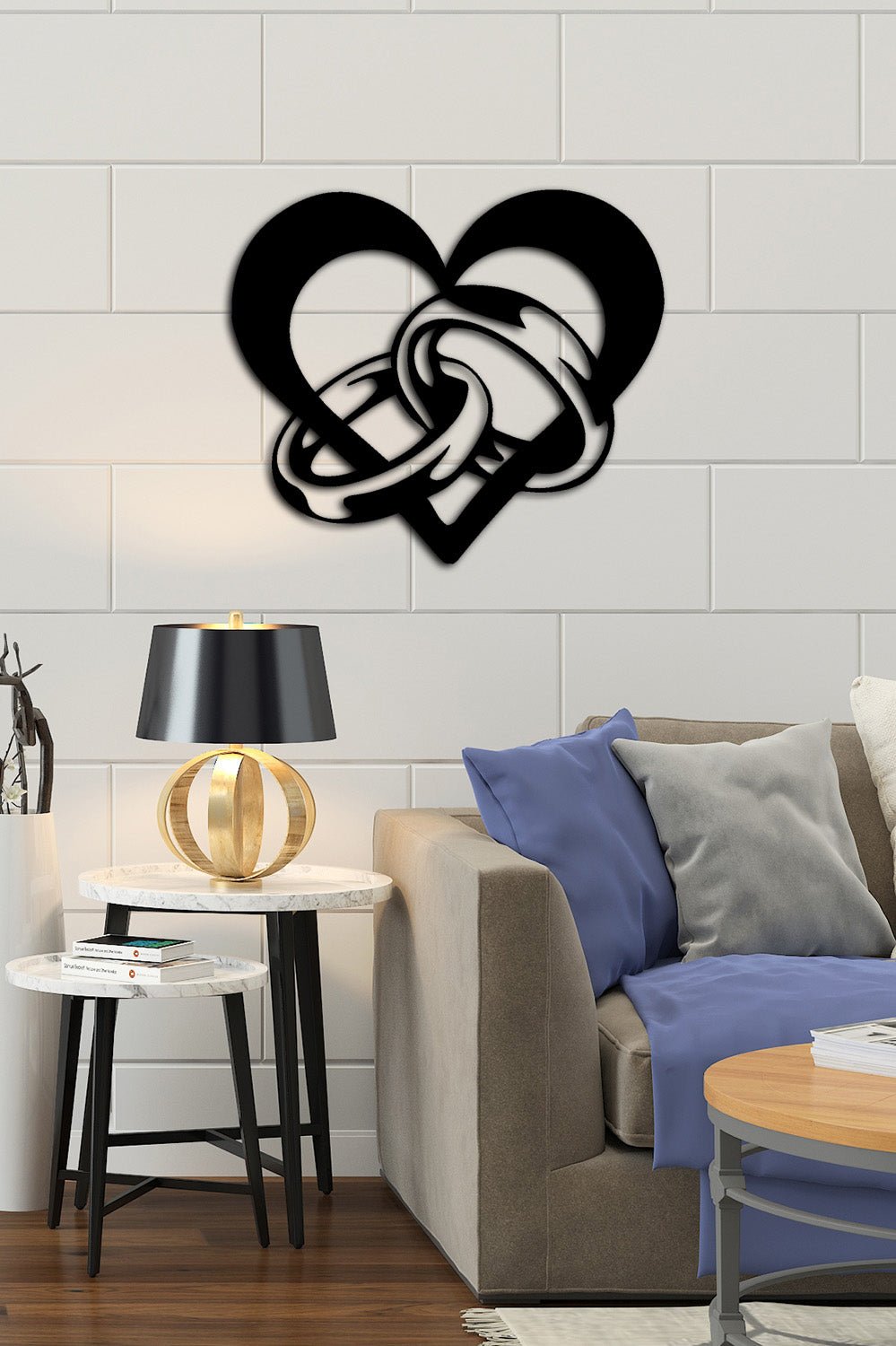 Açılı Geometrik Kalp Metal Duvar Sanatı Perspektifi