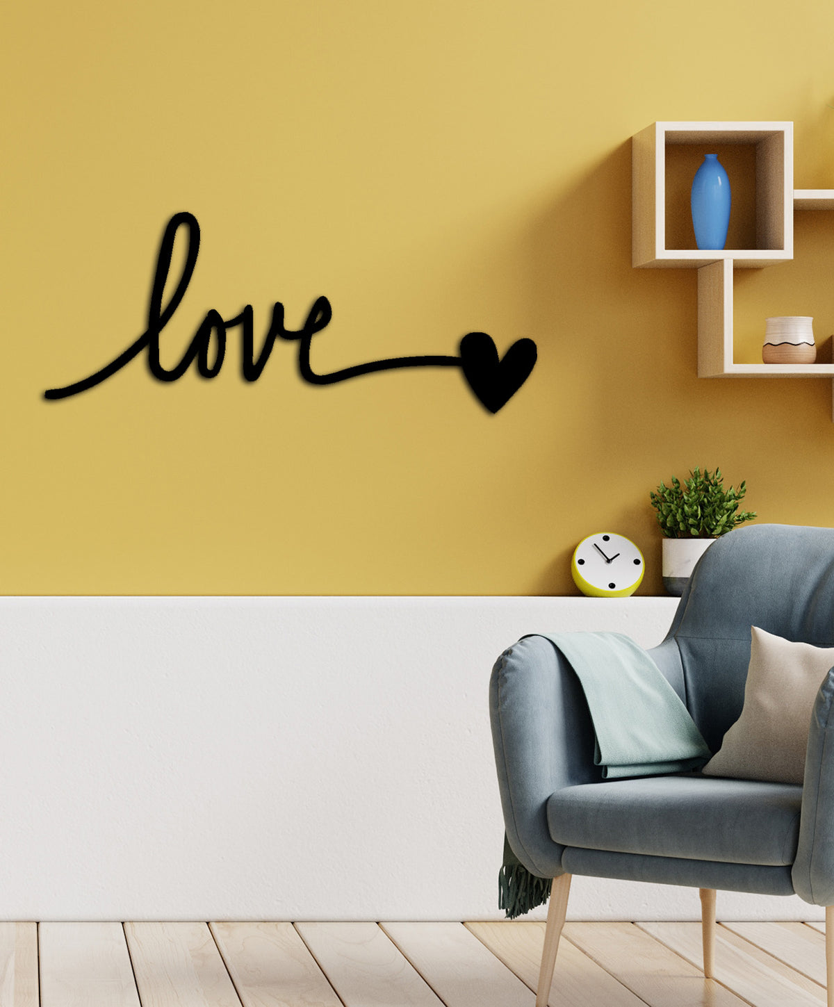 Açılı Kalp Bitişli Love Metal Duvar Sanatı Perspektifi