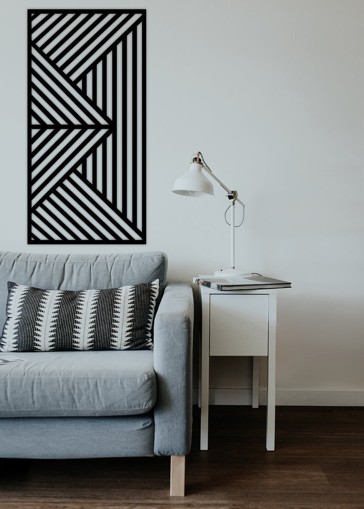 Açılı Minimalist Tek Çizgi Metal Duvar Sanatı Perspektifi