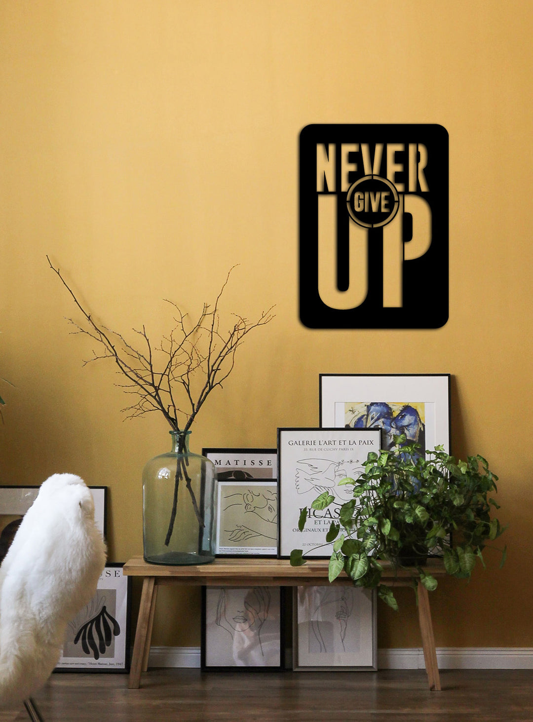 Açılı Never Give Up Metal Duvar Sanatı Perspektifi