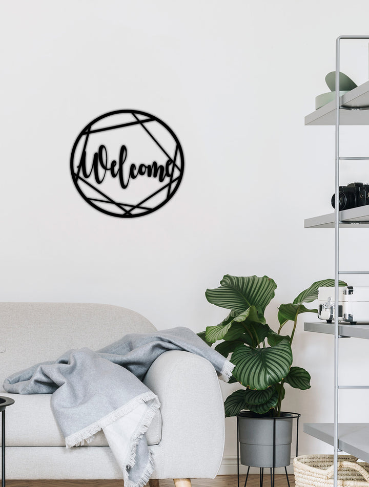 Açılı Sanatsal Welcome Metal Duvar Sanatı Perspektifi