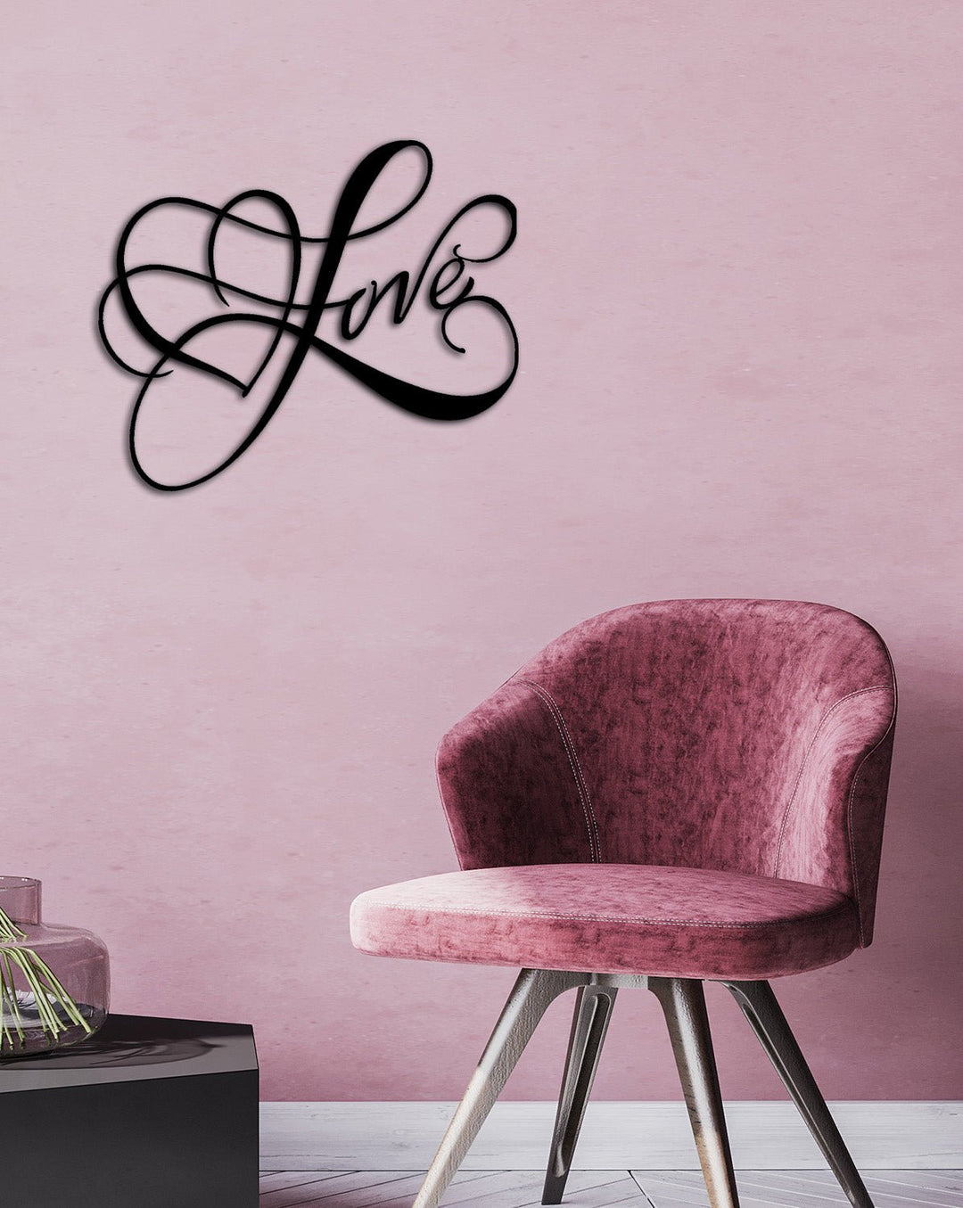 Ami LOVE Yazılı Kalp Silüeti Modern Metal Duvar Panosu