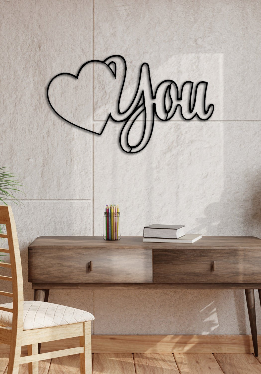 Amity Love U Kalp Detaylı Modern Metal Duvar Panosu