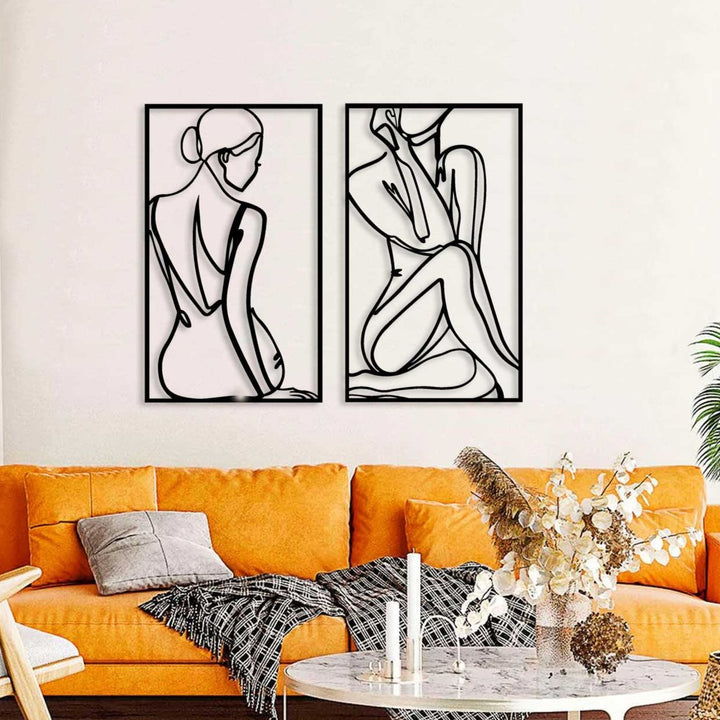 Artroya Yansımalar Serisi Zıt Yönlere Bakan İkili Kadın Silüeti Metal Tablo