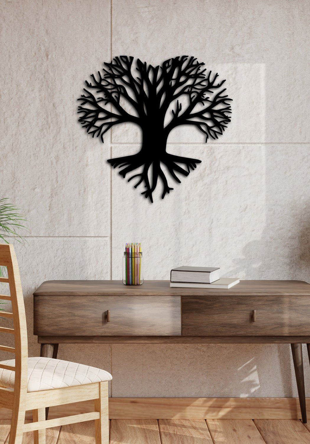 Arbor Hayat Ağacı Kalp Formlu Modern Metal Duvar Panosu