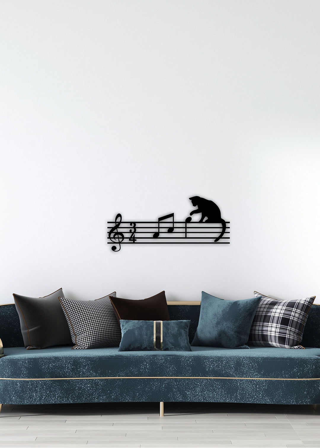 Artroya Allegro Serisi Notalarla Oynayan Kedi Lüks Metal Duvar Sanatı