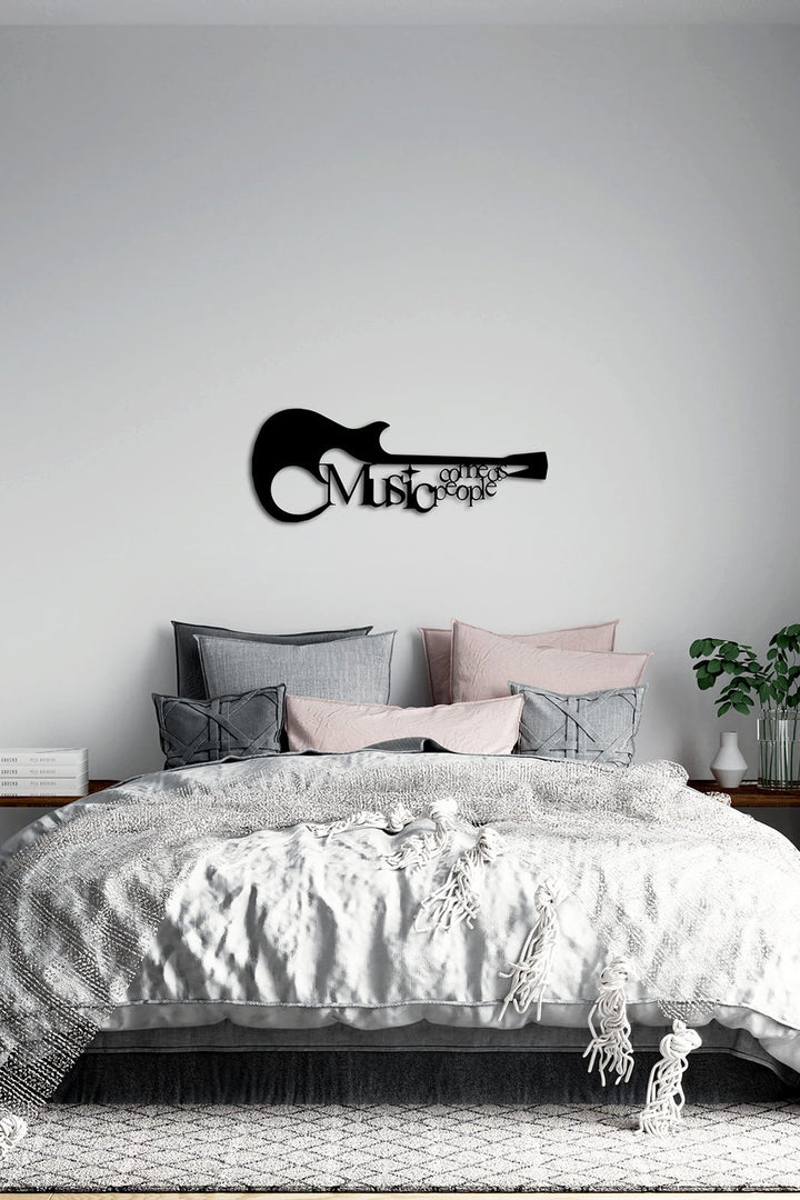 Artroya Bridge Serisi Gitar ve Müzik Yazılı Lüks Metal Duvar Sanatı