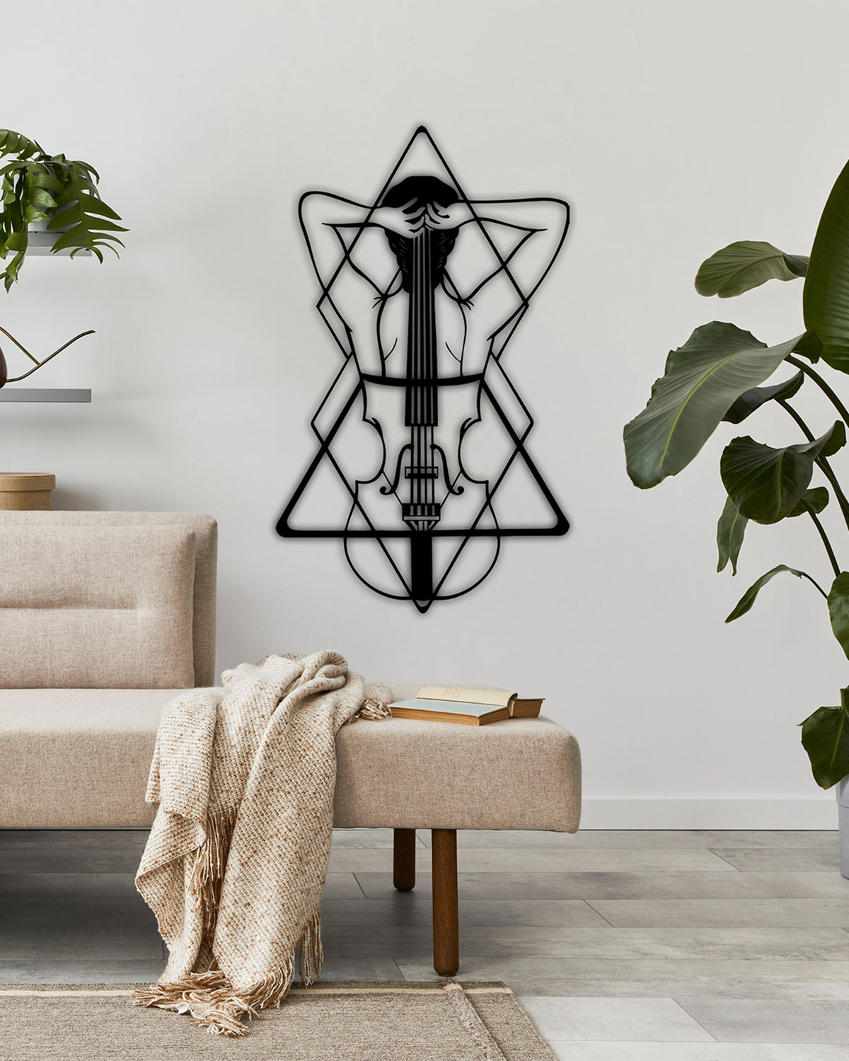 Artroya Ethereal Serisi Geometrik Çerçeveli Kadın ve Keman Lüks Metal Sanatı