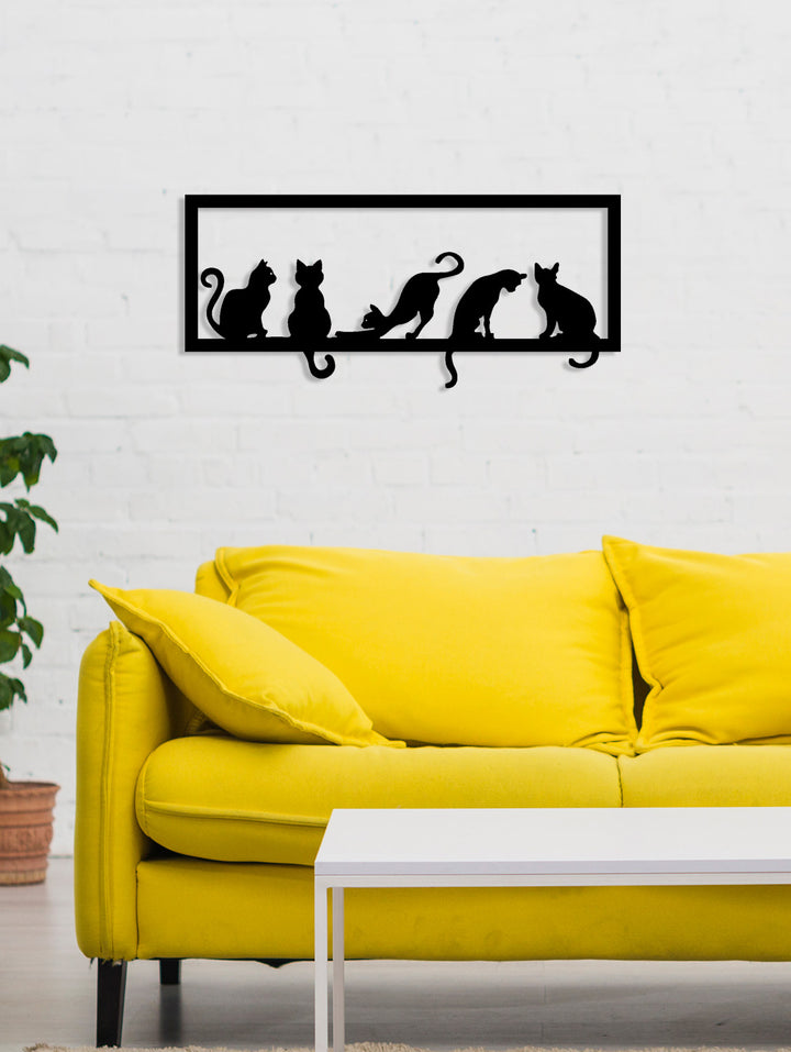 Artroya Gathering Serisi Tel Üstündeki Kediler Lüks Metal Duvar Sanatı