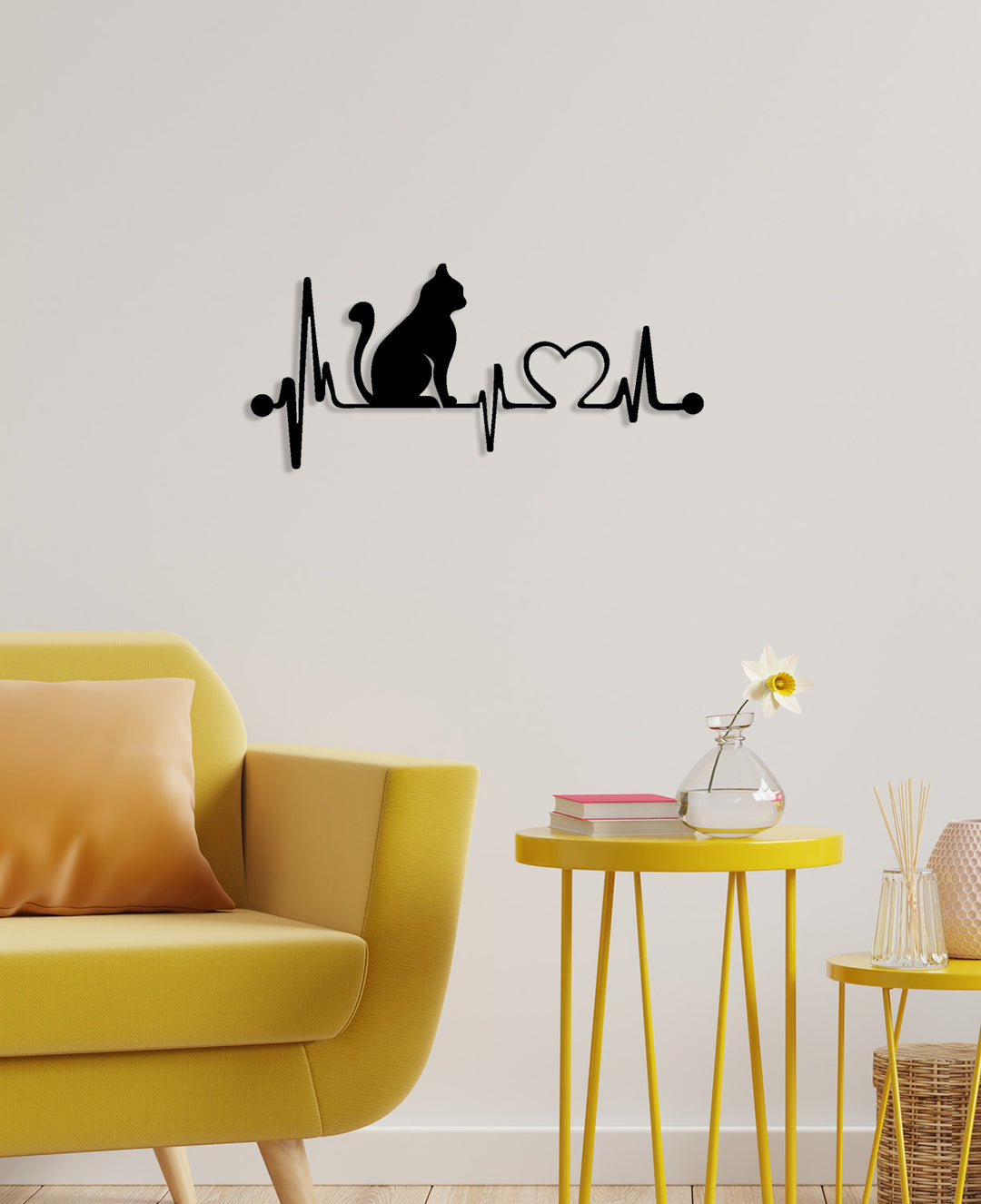 Artroya Purr Serisi Kedi Silüetli Nabız Hattı Lüks Metal Duvar Sanatı